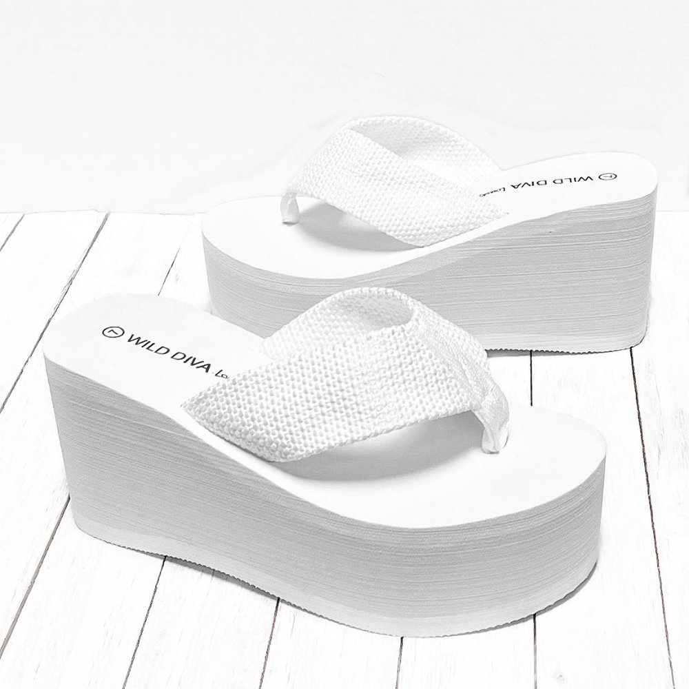 White EVA Flip Flop Platform Wedge Sandals